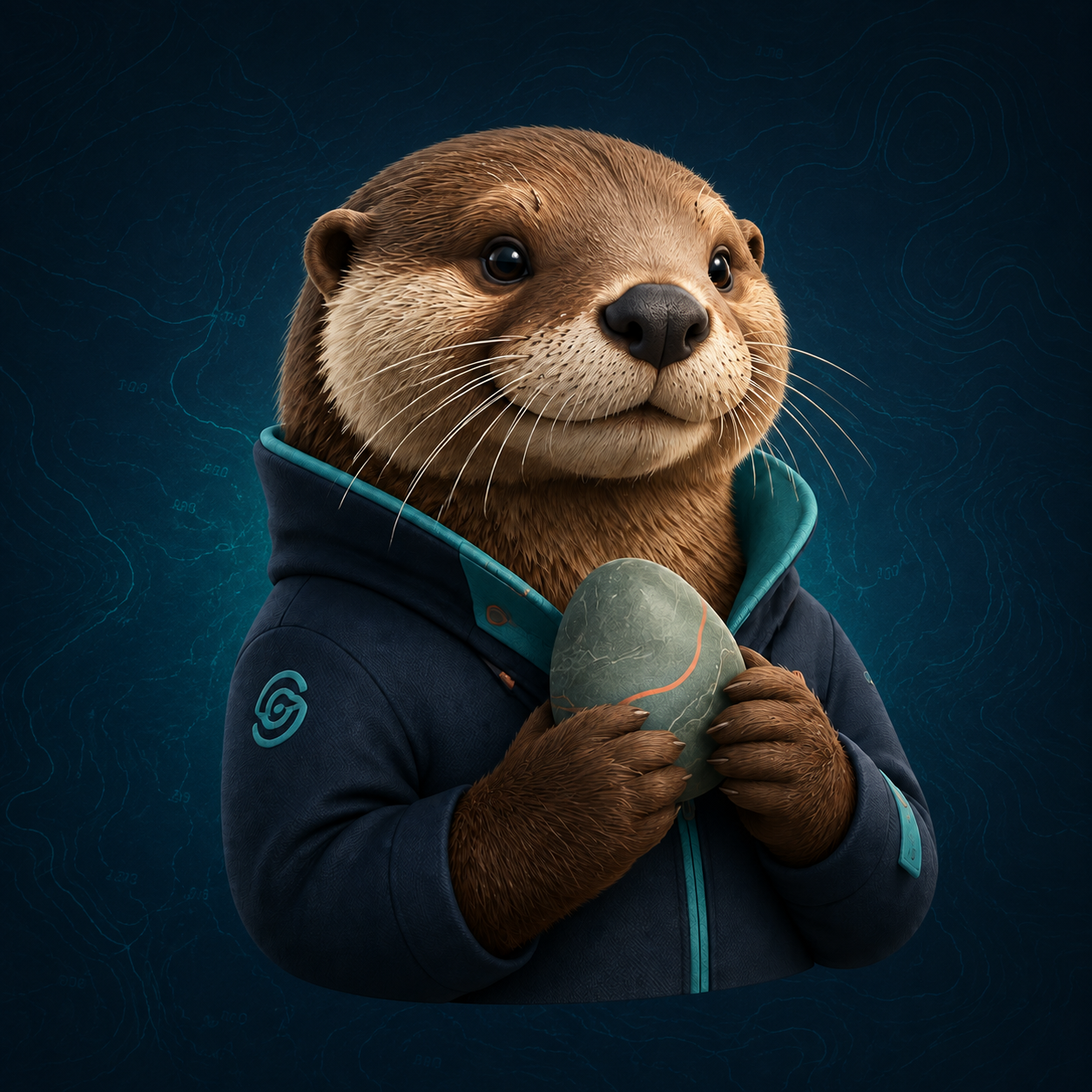 Otterly Insight sea otter mascot in a field jacket